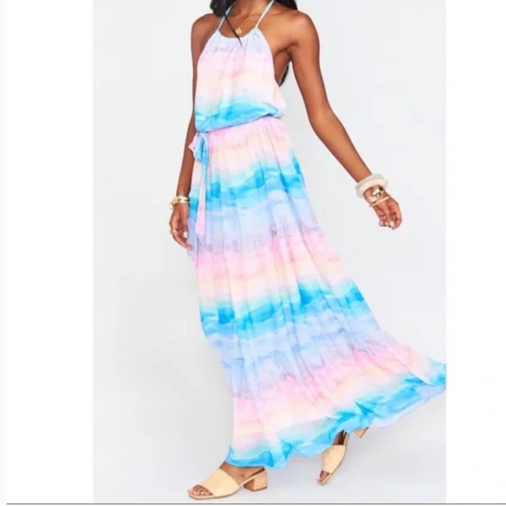 ⬇️ Show Me Your MuMu Isabella Maxi Dress Mermaid Waves Rainbow Pastel Size M